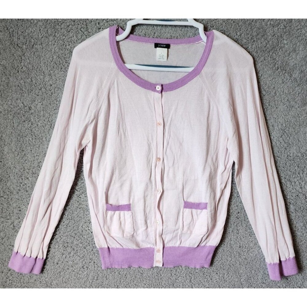 J Crew Long Sleeve Button‎ Up Lightweight Thin Cardigan Sweater Pink/Purple Sz L